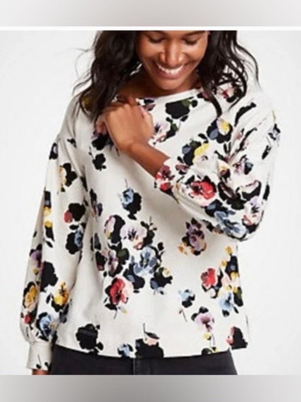 Ann Taylor | Ivory Floral Long-Sleeve Top